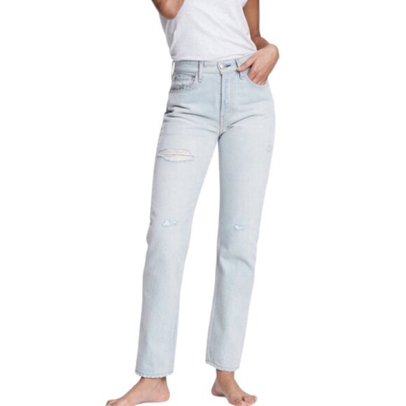 Rag & Bone Maya High Rise Slim Denim Jeans Light Wash Raven With Holed Blue 27 - Picture 1 of 11